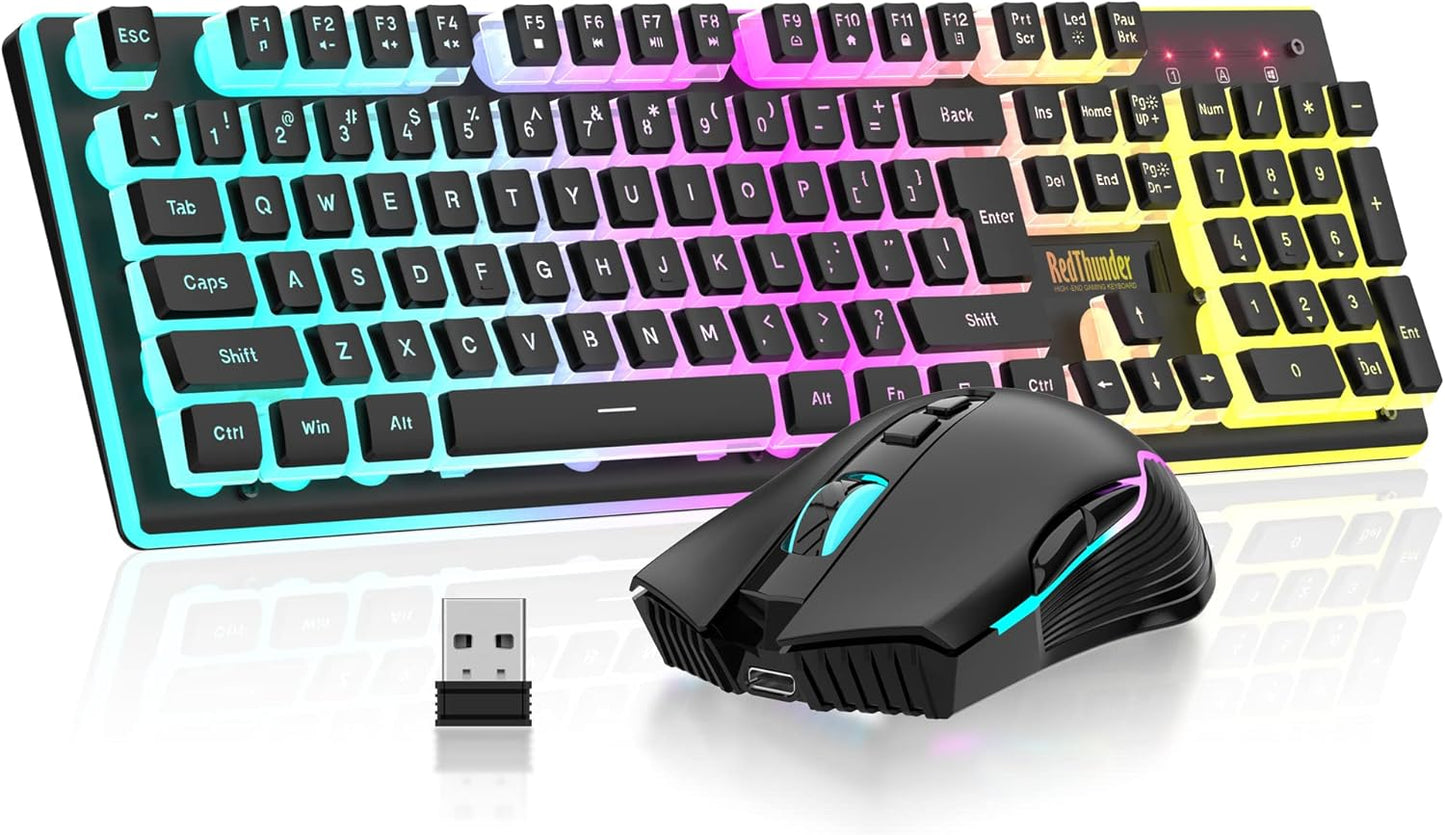K10 Wireless Gaming Keyboard and Mouse Combo, RGB Backlit Rechargeable 3800Mah Battery, Mechanical Feel Anti-Ghosting Keyboard with Pudding Keycaps + 7D 3200DPI Mice for PC Gamer (Black)