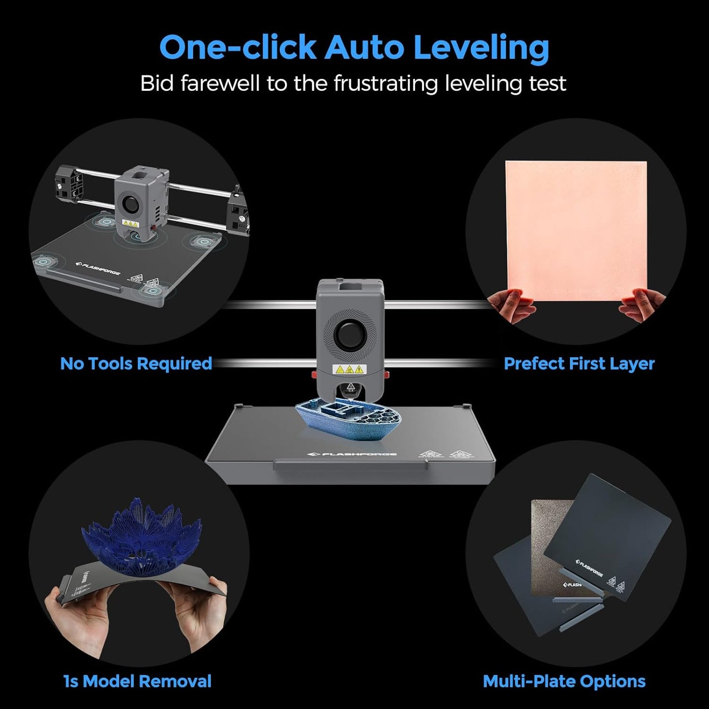 Adventurer 5M 3D Printer, Fully Auto Leveling & 600Mm/S High Speed Printing, Black