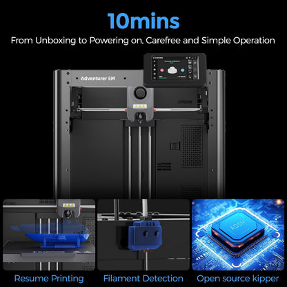 Adventurer 5M 3D Printer, Fully Auto Leveling & 600Mm/S High Speed Printing, Black