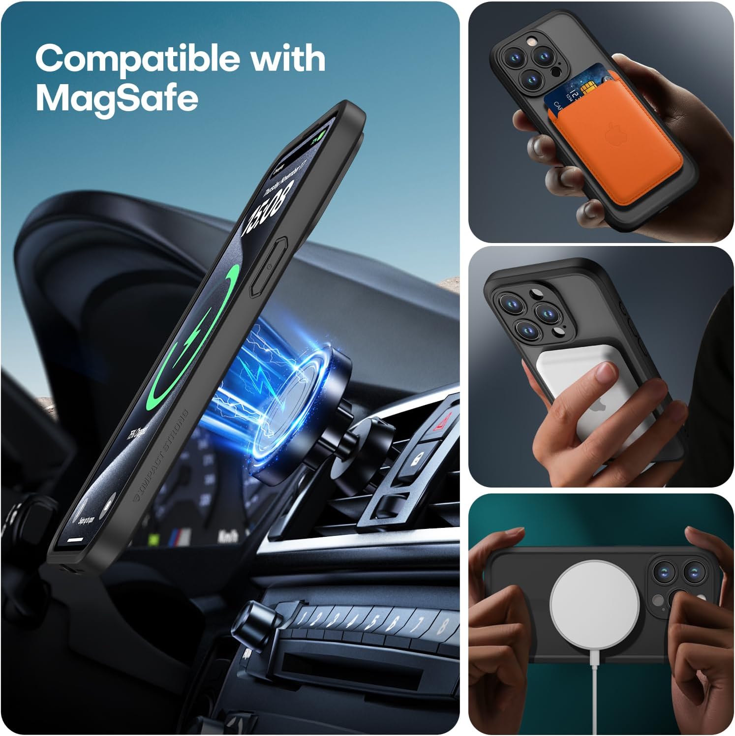 Magnetic Guard Designed for Iphone 15 Pro Case [Camera Protection] [Military Grade Drop Tested] [Compatible with Magsafe] Slim Translucent Matte Phone Case (6.1") - Black