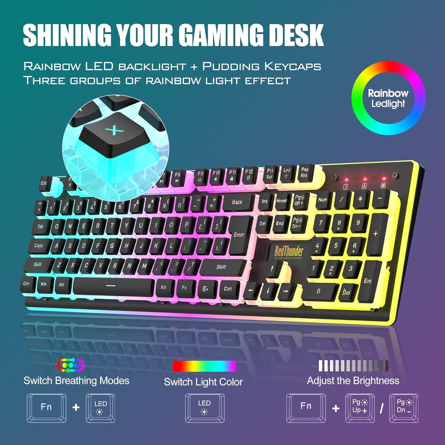 K10 Wireless Gaming Keyboard and Mouse Combo, RGB Backlit Rechargeable 3800Mah Battery, Mechanical Feel Anti-Ghosting Keyboard with Pudding Keycaps + 7D 3200DPI Mice for PC Gamer (Black)