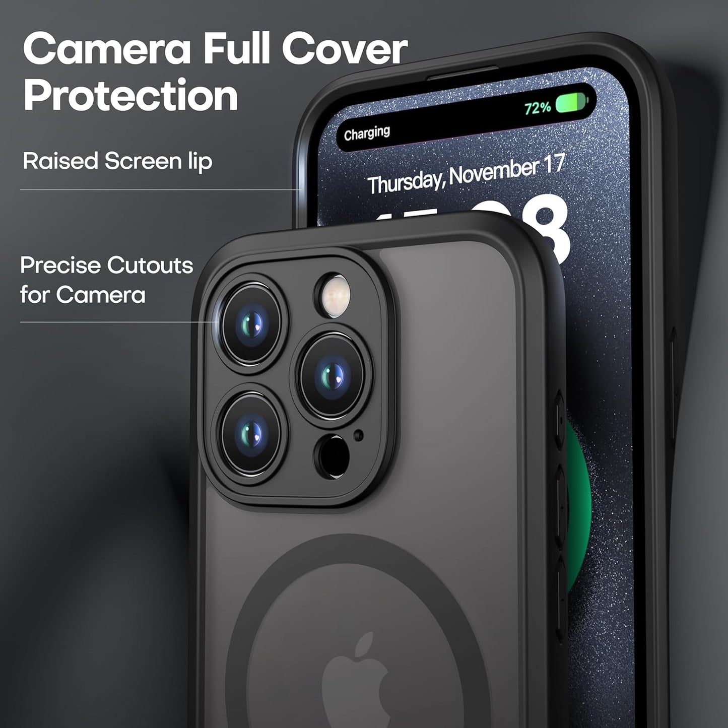 Magnetic Guard Designed for Iphone 15 Pro Case [Camera Protection] [Military Grade Drop Tested] [Compatible with Magsafe] Slim Translucent Matte Phone Case (6.1") - Black