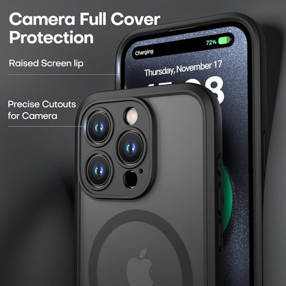 Magnetic Guard Designed for Iphone 15 Pro Case [Camera Protection] [Military Grade Drop Tested] [Compatible with Magsafe] Slim Translucent Matte Phone Case (6.1") - Black