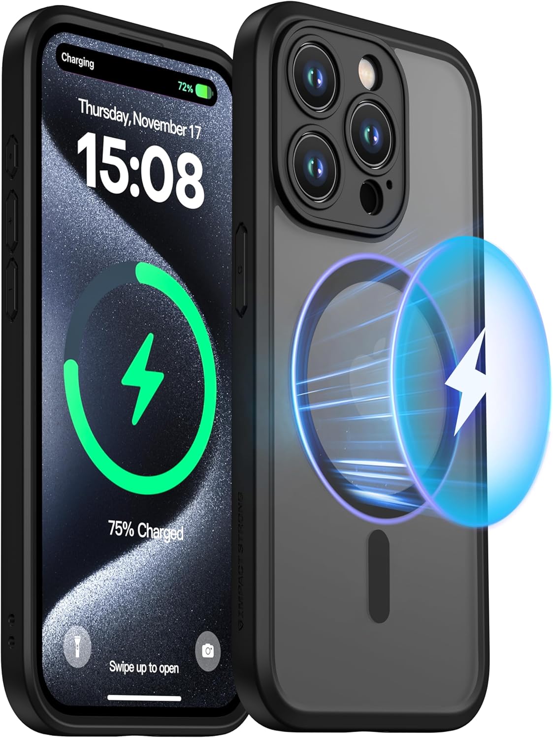 Magnetic Guard Designed for Iphone 15 Pro Case [Camera Protection] [Military Grade Drop Tested] [Compatible with Magsafe] Slim Translucent Matte Phone Case (6.1") - Black