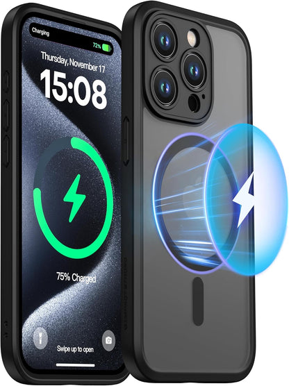 Magnetic Guard Designed for Iphone 15 Pro Case [Camera Protection] [Military Grade Drop Tested] [Compatible with Magsafe] Slim Translucent Matte Phone Case (6.1") - Black