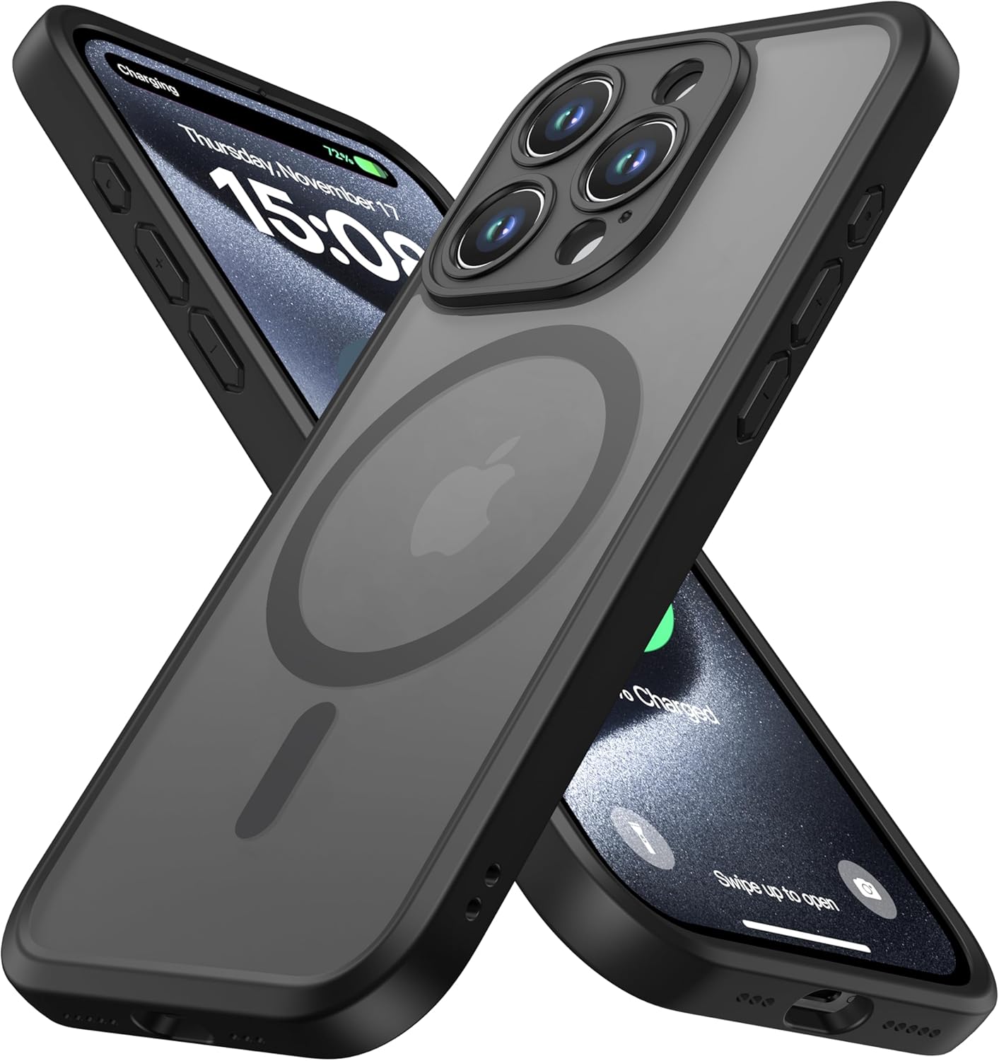 Magnetic Guard Designed for Iphone 15 Pro Case [Camera Protection] [Military Grade Drop Tested] [Compatible with Magsafe] Slim Translucent Matte Phone Case (6.1") - Black