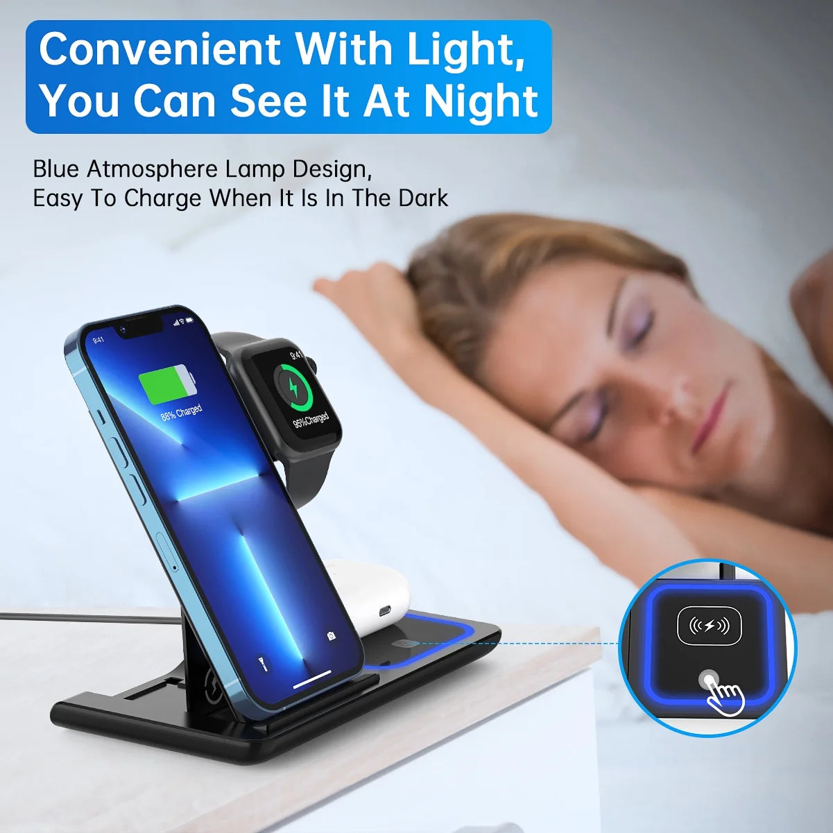 Wireless Charger,  18W Fast Iphone Charging Station Compatible with Iphone 16E/15/14/13/12/11/Pro Max/Plus, 3 in 1 Wireless Charging Stand for Iwatch SE 10/9/8/7/6/5/4/3, Airpods Pro/3/2