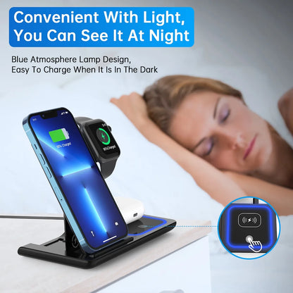 Wireless Charger,  18W Fast Iphone Charging Station Compatible with Iphone 16E/15/14/13/12/11/Pro Max/Plus, 3 in 1 Wireless Charging Stand for Iwatch SE 10/9/8/7/6/5/4/3, Airpods Pro/3/2
