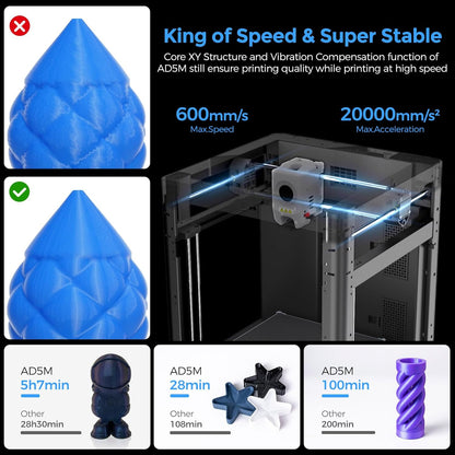 Adventurer 5M 3D Printer, Fully Auto Leveling & 600Mm/S High Speed Printing, Black